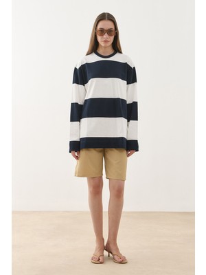 Fahhar Premium Çizgili Sweatshirt Lacivert