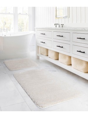 1001 Segura Peluş Krem Kaydırmaz Taban 2'li Banyo Paspası 60 x 100-50 x 60, Krem Rengi