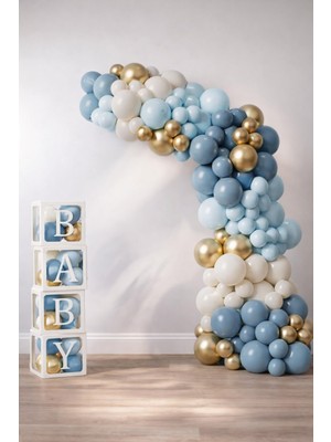 1001 Okyanus Temalı Baby Shower Set 119 Parça; Baby Kutu ve Lateks Balon Set