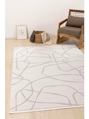 1001 Farahan Krem Gri Geometrik Tozumaz Salon Koridor Balkon Teras Bahçe Oturma Odası Halısı A0858A,