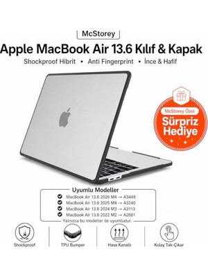 1001 MacBook Air 13.6 Inç M2 M3 M4 M5 Uyumlu Darbe Korumalı Sert Kılıf | Rugged Koruma Hard Case –