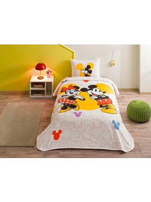 1001 Disney Minnie & Mickey Botanic Standart Pamuk Nevresim Takımı, Sarı, Tek Kişilik