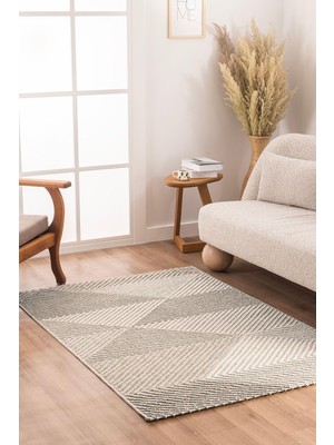 1001 Retro Krem Bej Geometrik Desenli Tozumaz Salon Koridor Balkon Teras Bahçe Oturma Odası Halısı 19