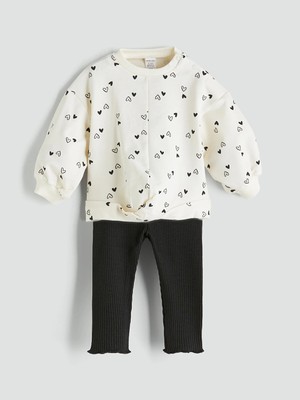 Lc Waikiki Yeni Sezon Bisiklet Yaka Kız Bebek Sweatshirt ve Tayt 2'li