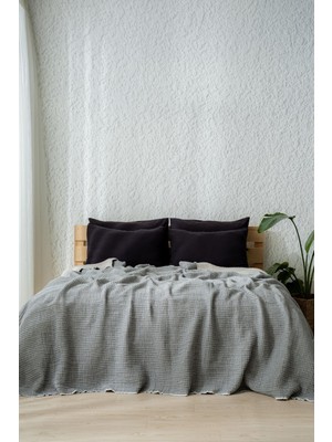 1001 Müslin 7 Katlı Lira Serisi Yorgan Çift Kişilik 240X260CM (Çift Taraflı) (Siyah-Gri, Battal Boy