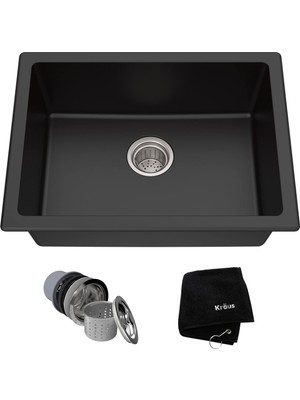 1001 KGD-410B 24 2/5" Çift Montajlı Tek Kase Siyah Oniks Granit Mutfak Evyesi