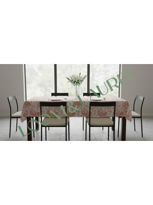 1001 Jakarlı Dokuma Dikdörtgen Masa Örtüsü 160 x 240 cm – Açık Kahverengi Ağırlıklı