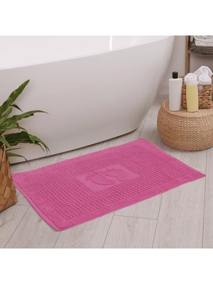 1001 Banyo Kareli Ayak Desenli Pamuk Ayak Havlusu 50X70CM Pembe 50X70