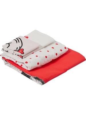 1001 Lisanslı Minnie & Mickey Lovely Desenli Pamuk Nevresim Takımı, Çok Renkli, Çift Kişilik