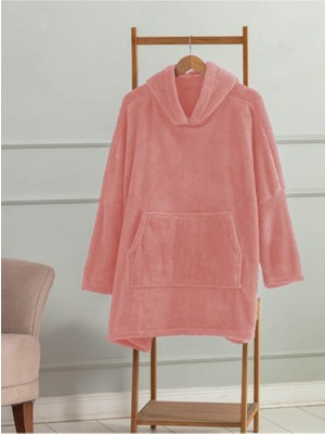 1001 Wellsoft Kapşonlu Giyilebilir Tv Battaniyesi Unisex Over Size - Pembe