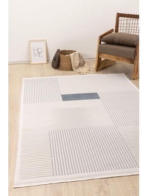 1001 Farahan Gri Mavi Geometrik Tozumaz Salon Koridor Balkon Teras Bahçe Oturma Odası Halısı A0859A,