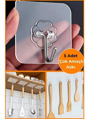 CATEKSSS 5 Adet Güçlü Şeffaf Duvar Askısı Askılığı Yapışkan Vantuz Kanca Mutfak Banyo Aksesuar