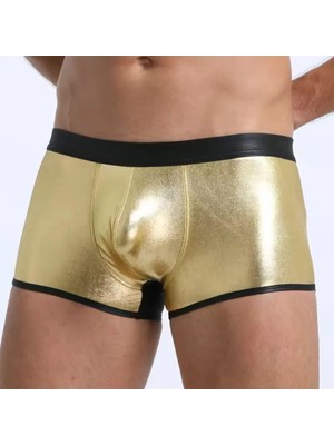 Hsc Bilişim Tegan Fantezi Deri Görünümlü Seksi Altın Erkek Boxer - Fantezi Tanga TG274604