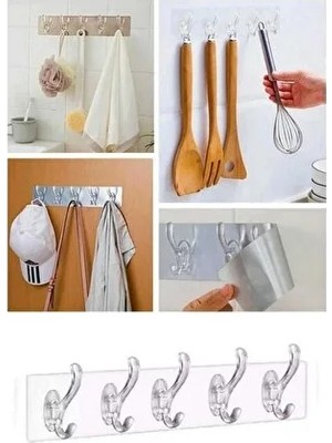 CATEKSSS Şeffaf Silikon Yapışkanlı 2 Adet 5 Li Banyo Mutfak Askısı Turuncu