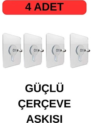 CATEKSSS 4 Adet Süper Güçlü Çerçeve Askısı Pin Delgisiz Vidalı Yapışkanlı Raf Tutucu Askı Beyaz