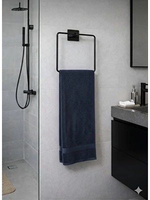 CATEKSSS Kare Yapışkanlı Siyah Kare Havluluk Banyo Havlu Kare Pratik Askılık Siyah