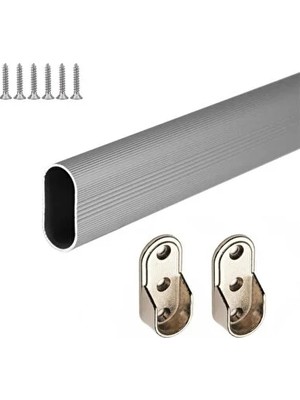 CATEKSSS Oval Alüminyum 60 cm Dolap Içi Askı Borusu 2 Adet Flanş Vidaları Gri