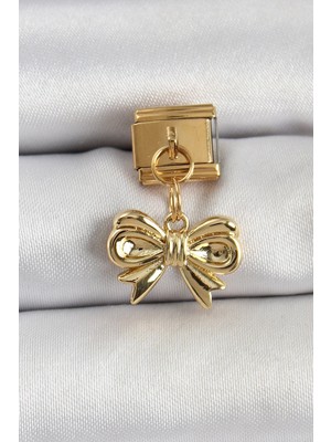 Hsc Bilişim 316L Çelik Sallantılı Fiyonk Model Gold Renk Nomination Charm