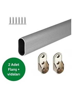CATEKSSS Oval Alüminyum 87 cm Dolap Içi Oval Askı Borusu - 2 Adet Flanş - Montaj Vidaları Ekru