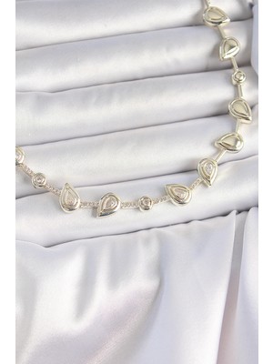 Armüz Pirinç Gold Renk Zirkon Taşlı Damla Model Vıp Seri Exclusive Kadın Kolye