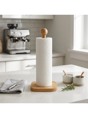 Hsc Bilişim DECONOX%100 Doğal Bambu Kare Kağıt Havluluk - Minimalist Dik Ahşap Havlu Standı (12X28 Cm, 1 Adet)