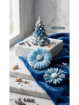 Woona Doğal Soya Wax Vanilya Kokulu Çam Ağacı ve Papatya Figürlü El Yapımı Doğal Soya Wax Premium Kokulu Mum Seti
