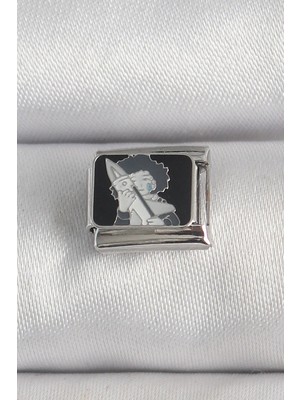 Armüz 316L Çelik Gümüş Renk Siyah Işlemeli Portre Model Nomination Charm