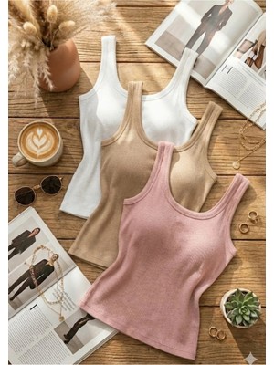 Loule Kadın 3'lü Paket Fitilli Kaşkorse Atlet Seti - %92 Pamuklu Esnek Basic Body