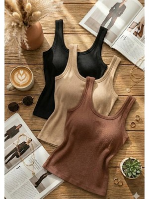 Loule Kadın 3'lü Paket Fitilli Kaşkorse Atlet Seti - %92 Pamuklu Esnek Basic Body