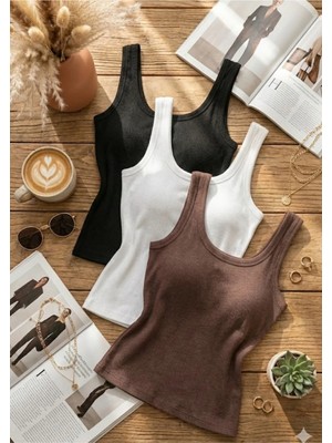 Loule Kadın 3'lü Paket Fitilli Kaşkorse Atlet Seti - %92 Pamuklu Esnek Basic Body