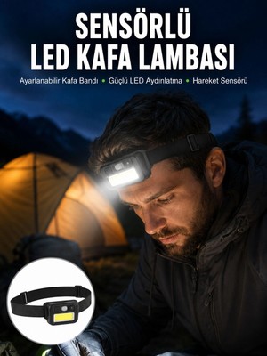 Epilons Sensörlü Kamp Lambası Ayarlanabilir Kafa Lambası Kafa Bantlı Yeni Nesil