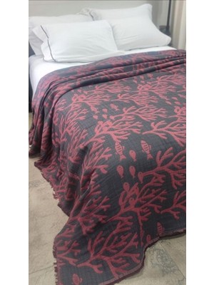 1001 Mercan Desen 4 Katlı Müslin Pike Yatak Örtüsü Battal Boy 240X260 cm Siyah