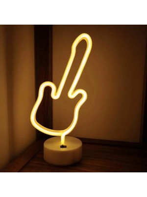 Uslucan Alışveriş Neon Gitar Masa Lambası Pil + USB