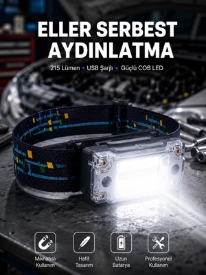 Epilons Kompakt LED Kafs Feneri USB Şarjlı Manyetik 2 Işık Modlu 215 Lümen Yeni Nesil