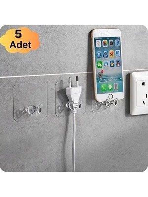 CATEKSSS Kendinde Yapışkanlı Şeffaf Kablo Tutucu Diş Fırçası Askısı 5 Adet