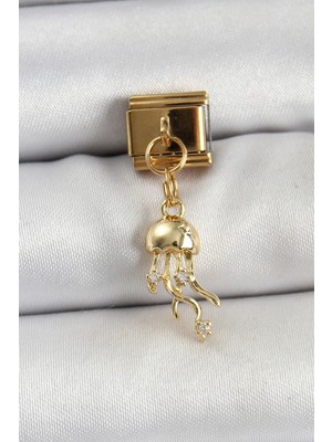 Armüz 316L Çelik Sallantılı Zirkon Taşlı Deniz Anası Model Gold Renk Nomination Charm