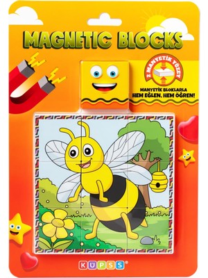 1001 Manyetik Blok Çift Taraflı 9 Parçalı Mıknatıslı Arı-Kelebek Puzzle - 2 Görsel Yapboz