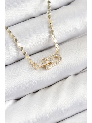 Armüz Pirinç Zirkon Taşlı Tifany Model Ezme Zincir Gold Renk Kadın Kolye