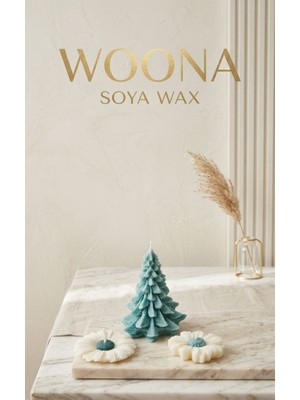 Woona Doğal Soya Wax Çam Ağacı ve Papatya Figürlü Dekoratif Mum Seti - Vanilya Kokulu El Yapımı Doğal Soya Wax Premium Kokulu Mum