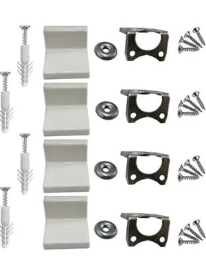 CATEKSSS Metal L Köşe Dolap Askı Bağlantı Elemanı Beyaz + Dübel + Montaj Vidaları (4 Takım) Beyaz