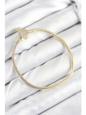 Armüz Pirinç Charm Zirkon Taşlı Taç Model Gold Renk Kadın Bileklik