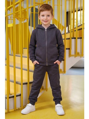 FullaModa Kapüşonlu Fermuarlı Unisex Çocuk Eşofman Takımı