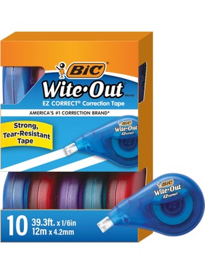 Starseven Bic Wite-Out Brand Ez Correct Correction Tape, White, 10-Count