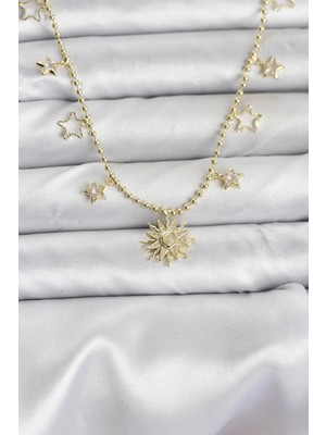 Armüz Pirinç Gold Renk Güneş Model Kadın Kolye