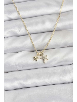 Armüz Pirinç Gold Renk Yıldız Minimal Kadın Kolye