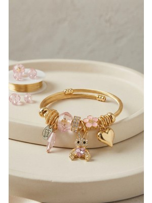 Mey İthalat Mey Ithalat® Tavşan Model Gold Renk Pembe Charmlı Bileklik