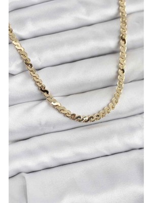 Armüz Pirinç Gold Renk Yassı Zincir Kadın Kolye