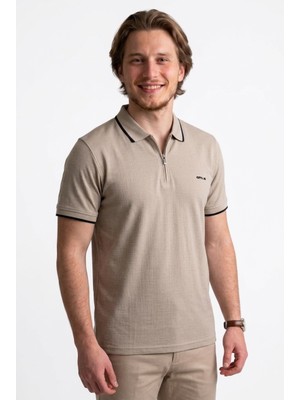 Onz Erkek Keten Dokulu Yarım Fermuarlı Polo Tişört