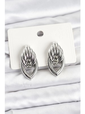 Armüz Pirinç Gümüş Renk Sarmal Damla Model Vintage Kadın Küpe