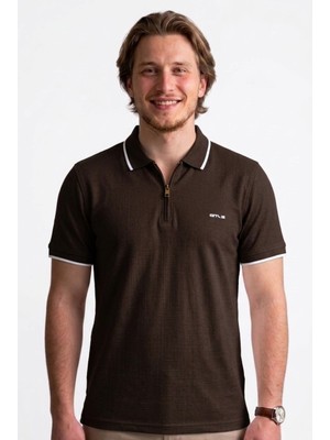 Onz Erkek Keten Dokulu Yarım Fermuarlı Polo Tişört
